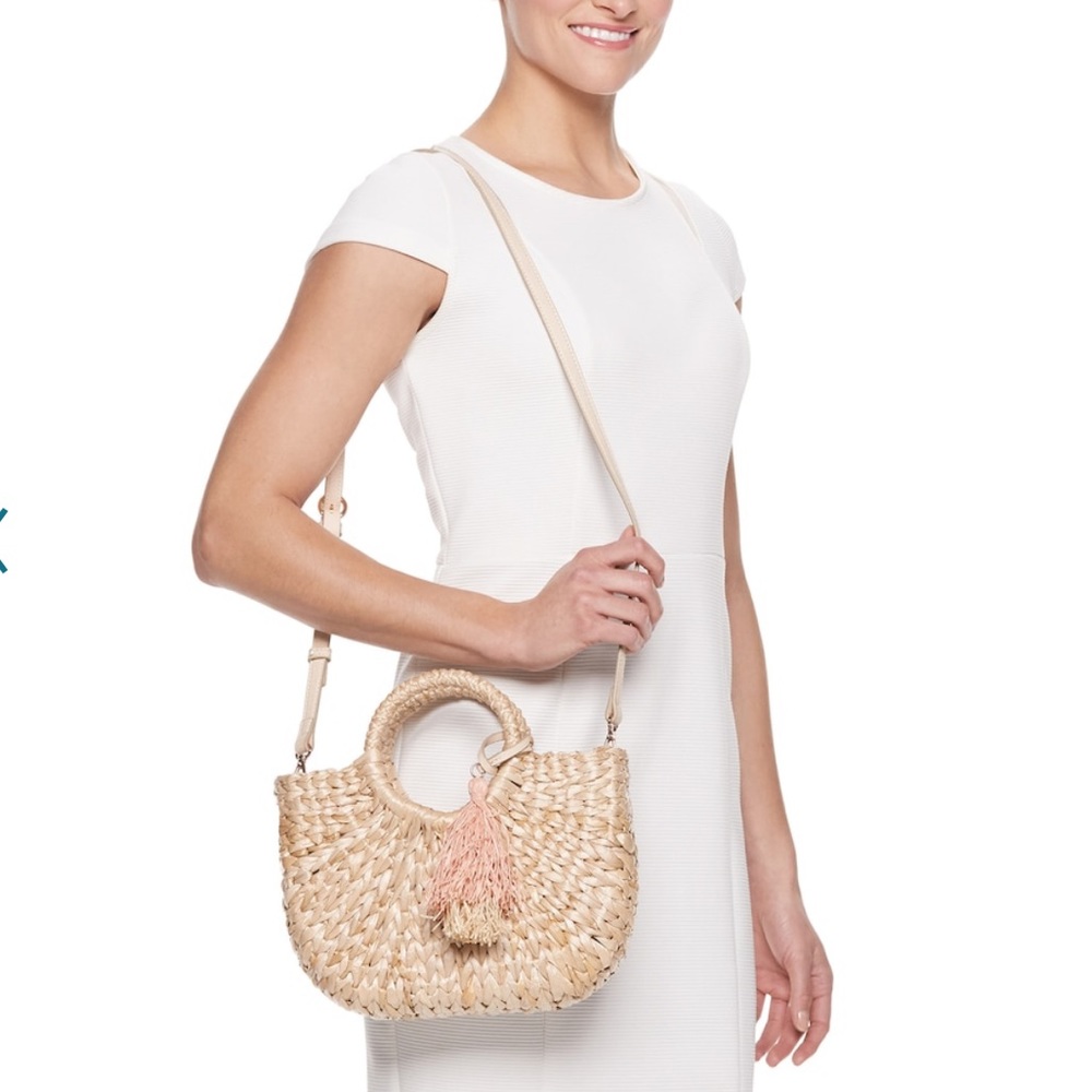 New! Small Half Moon Straw Tote Boho Crossbody Bag - Picture 5 of 10